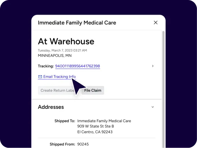 Delivery at warehouse
