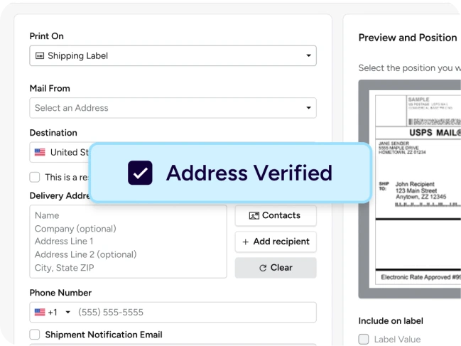 Address verification screen